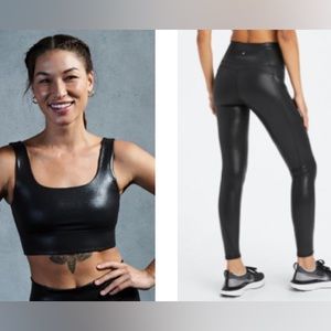 Fabletics Oasis PureLuxe Black Shine Legging and Sports Bra Set